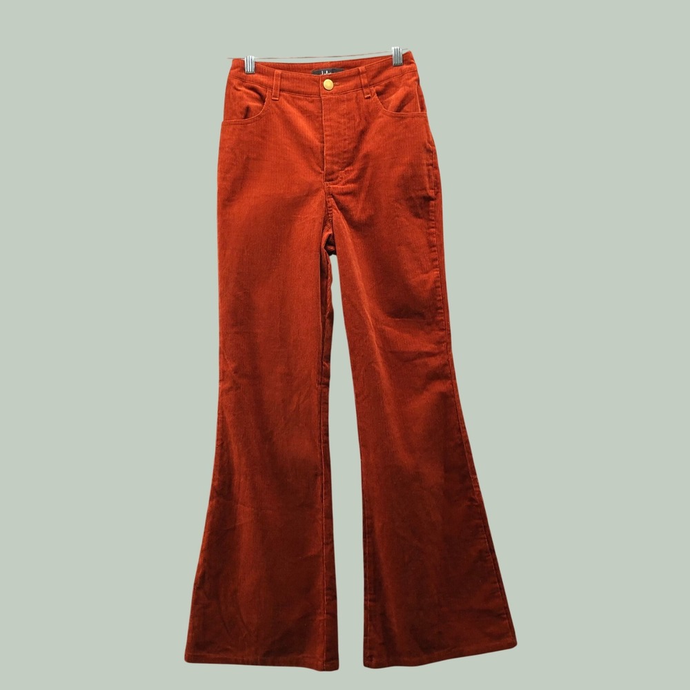 Lulus High Rise Corduroy Flare Pants Womens XS Rust Orange Tan Fall Bell Bottom